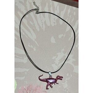 Pink Tyrannosaurus Rex Charm Necklace - T-Rex Dinosaur Pendant Handpainted 16in